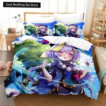 3D Print Cartoon Bedding Set Genshin Impact Game Kids 3d Duvet Cover Set Comforter Bed Linen For Children Boy Decor Bedclothes EU single(135x200cm)