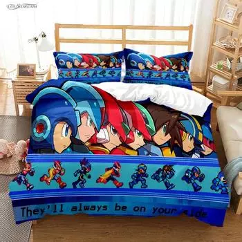 3d Print Cartoon Game Mega Man All Season Duvet Cover Bedding sets Soft Quilt Cover and Pillowcases For Single_Double_Queen_King EU Single(135x200cm)
