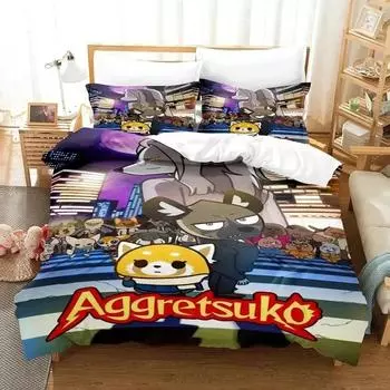 3D Print Cartoons Aggretsuko Bedding Set Duvet Cover Bed Set Quilt Cover Pillowcase Comforter king Queen Size Boys Adult Bedding 70x133cm 2pcs