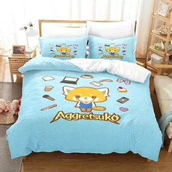 3D Print Cartoons Aggretsuko Bedding Set Duvet Cover Bed Set Quilt Cover Pillowcase Comforter king Queen Size Boys Adult Bedding 70x133cm 2pcs