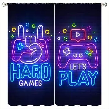 3D Print Cheap Etro Video Game Retro Games Logo Geek 2 Pieces Shading Window Curtains for Living Room Bedroom Home Decor Hook 140W160H(CM)55x63in&Grommet Top