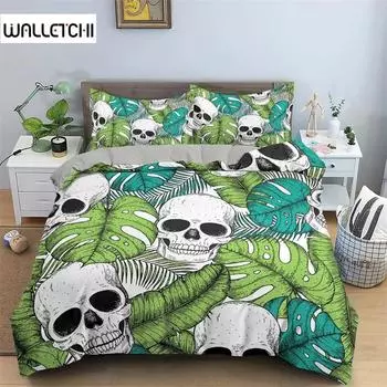 3D-принт черепа Комплект постельного белья Наволочка Мультяшный пододеяльник Двуспальный Твин Полный Королева Король Взрослый Дети Постельное белье Пододеяльник 135x200cm 2pcs