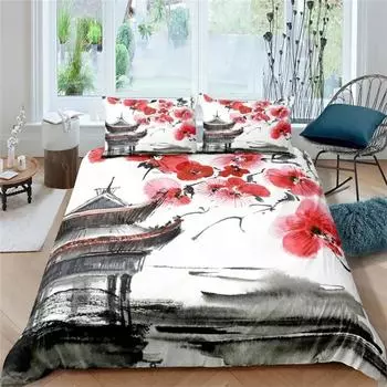 3D Print Cherry Blossom Flower Bedding Set Boys Girls Twin Queen King Size Duvet Cover Pillowcase Bed boys Teen Adults 2/3pcs 135X200cm