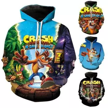 3D-принт Crash Bandicoot Hoodie Games Мужчины Женщины Мода Повседневный пуловер Hoodies S