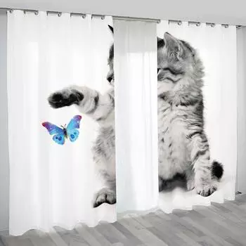 3D Print Custom Cheap Cute Cat Pet Pattern Shading Black Out Thin Window Curtain for Bedroom Living Room Home Decoration on Sale 140W160H(CM)55x63in&Hook