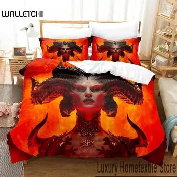 3D-принт Diablo IV Game Комплект постельного белья Пододеяльник Постельный комплект Одеяло Наволочка Одеяло King Queen Size Постельное белье для мальчиков и взрослых 70x133cm 2pcs