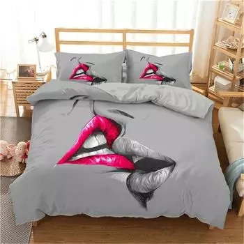 3D Print Duvet Cover King Size Love Bedding Set Lips Kissing Pattern Comforter Cover Bedding Decorative For Women Girls Lovers 135x200cm 2pcs