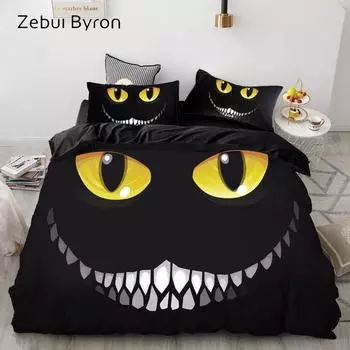 3D Print Duvet Cover Set Custom/King/Europe/USA,Bedding Set Queen/King,Quilt/Blanket Cover Set Halloween Glowing eyes smile 135x200cm 3pcs