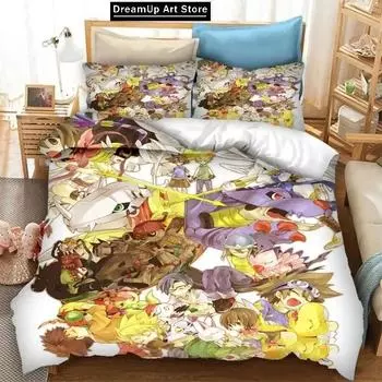 3D Print Fashion Anime Digimon Adventure Bedding Set Boys Girls Twin Queen Full Size Duvet Cover Pillowcase Bed Adult Bedroom EU Single 90x200cm
