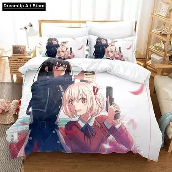 3D Print Fashion Anime Lycoris Recoil Bedding Set Boys Girls Twin Queen Full Size Duvet Cover Pillowcase Bed Adult Bedroom EU Single 90x200cm