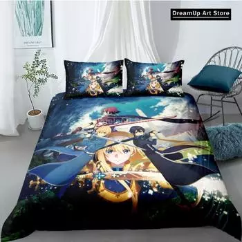 3D Print Fashion Anime Sword Art Online Bedding Set Boys Girls Twin Queen Full Size Duvet Cover Pillowcase Bed Adult Bedroom EU Single 90x200cm