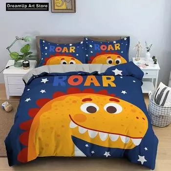 3D Print Fashion Cartoon Dinosaur Cat Bedding Set Boys Girls Twin Queen Full Size Duvet Cover Pillowcase Bed Adult Bedroom EU Single 90x200cm
