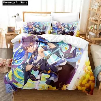 3D Print Fashion Game Genshin Impact Bedding Set Boys Girls Twin Queen Full Size Duvet Cover Pillowcase Bed Adult Bedroom EU Single 90x200cm