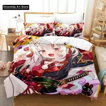 3D Print Fashion Kawaii Nakiri Ayame Bedding Set Boys Girls Twin Queen Full Size Duvet Cover Pillowcase Bed Adult Bedroom EU Single 90x200cm