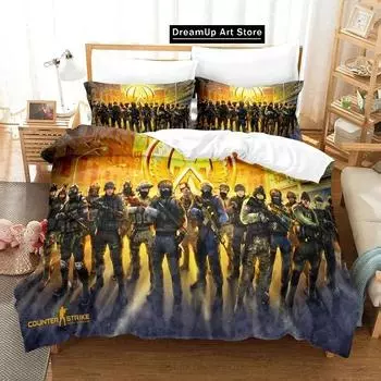 3D Print Fashion Shooting Game Csgo Bedding Set Boys Girls Twin Queen Full Size Duvet Cover Pillowcase Bed Adult Bedroom EU Single 90x200cm