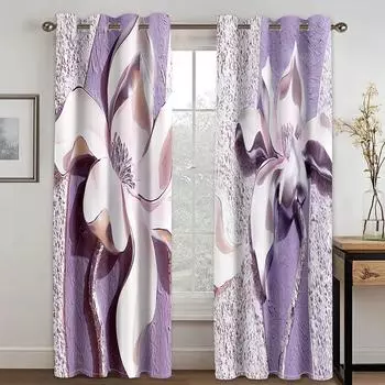3D-принт Фиолетовый Цветок Тонкая Занавеска, Гостиная, Спальня, Крючок Для Домашнего Декора, Дешево, Бесплатная Доставка, 2 Шт. 50W160H(CM)x2Panel&Hook