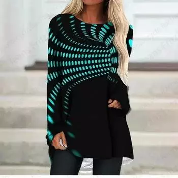 3D-принт футболки с длинным рукавом осенняя женская мода футболка женские топы футболки геометрические туники топы женская одежда смешная S