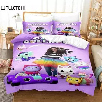 3D Print Gabby Dollhouse Bedding Set,Duvet Cover Comforter Bed Set Quilt Cover Pillowcase,King Queen Twin Size Boys Girls Adults 135x200cm 2pcs