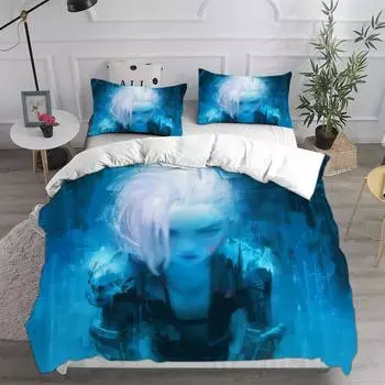 3D Print Game Girs Jinx Arcane Bedding Set Pillowcase Duvet Cover Double Twin Full Queen King Adult Kids Bedclothes Quilt Cover EU Twin 135x200cm