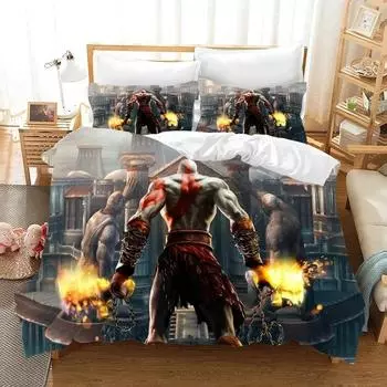 3D Print Game God of War Bedding Set Duvet Cover Bed Set Quilt Cover Pillowcase Comforter king Queen Size Boys Adult Bedding Set 70x133cm 2pcs