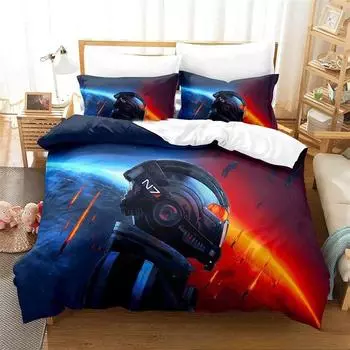 3D Print Game Mass Effec Bedding Set,Duvet Cover Comforter Bed Set Quilt Cover Pillowcase,King Queen Twin Size Boys Girls Adults 135x200cm 2pcs