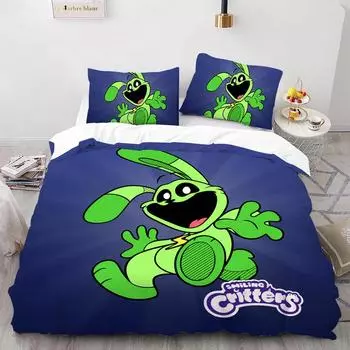 3D Print Game S-Smiling Critters Bedding Set Boys Girls Twin Queen King Size Duvet Cover Pillowcase Bed boys Adult Home Textiles EU Single(135x200cm)