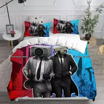3D-принт игра Skibidi туалет Arale комплект постельного белья двуспальный двуспальный пододеяльник одеяло наволочка для мальчиков девочек взрослых спальня 135x200cm 2pcs