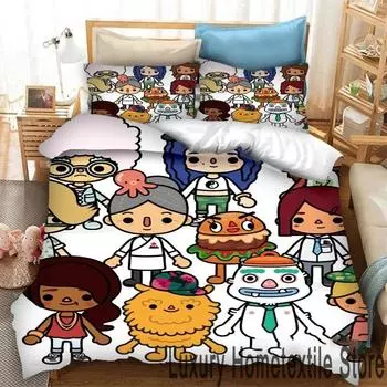 3D-принт игра Toca Life World Cartoons Постельное белье Double Twin King Пододеяльник Одеяло Наволочка Мальчики Девочки Взрослые Спальня EU Single 135x200cm