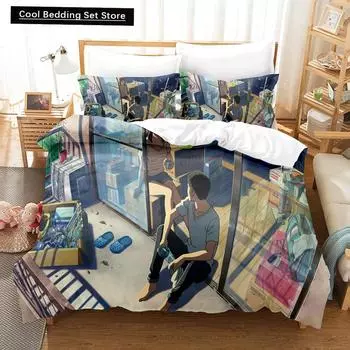3D Print Japan Movie The Garden of Words Bedding Sets Duvet Cover Set With Pillowcase Twin Full Queen King Bedclothes Bed Linen EU single(135x200cm)