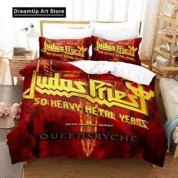 3D Print Judas Priest Bedding Set Boys Girls Twin Queen Size Duvet Cover Pillowcase Bed Kids Adult Fashion Home Textileextile EU Single 90x200cm