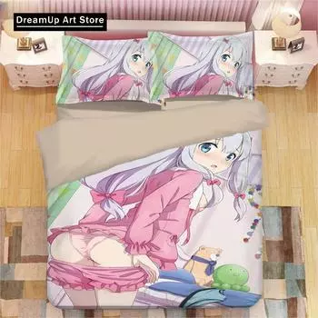 3D Print Kawaii Izumi Sagiri Eromanga Sensei Bedding Set Boys Girls Twin Queen Full Size Duvet Cover Pillowcase Bed Set Adult Be EU Single 90x200cm