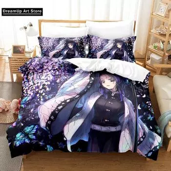 3D-принт Kochou Shinobu Anime Demon Slayer Комплект постельного белья Милый пододеяльник Покрывало с наволочкой Твин Односпальная кровать Queen King Size AU Single 140x210cm