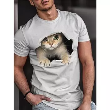 3D-принт котенка, мужская модная футболка, повседневная городская повседневная мужская футболка, уличный мужской топ с коротким рукавом для лета S