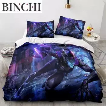 3D Print League of Heroes Bedding Set Single Twin Full Queen King Size Game Anime Bed Set Aldult Boys Bedroom Duvet cover Sets EU single(135x200cm)