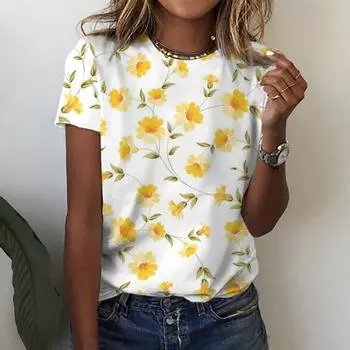 3D-принт Летние женские футболки с круглым вырезом Топ Модная одежда Рубашки с коротким рукавом S