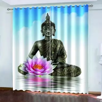 3D-принт Lotus Zen Buddha Шторы Светофильтрующие Оконные Шторы для Гостиной Спальни 2 Шт. Бесплатная Доставка 50W130H(CM) 2PCS&Grommet Top