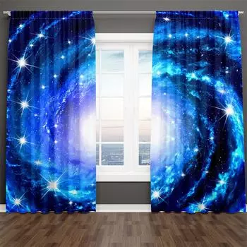 3D Print Modern Purple and Blue Milky Way Starry Night 2 Pieces Shading Window Curtain For Living Room Bedroom Decor Rod Pocket 140W160H(CM)55x63in&Grommet Top