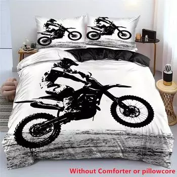 3D Print Motocross Bedding Set For Boys Adults Men Off-road Race Motorcycle Duvet Cover Bed Cover Home Polyester Quilt Cover EU single(135x200cm)