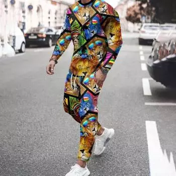 3D-принт мужские комплекты из 2 предметов 2023 повседневная спортивная одежда брюки костюмы мужские осенние футболки с длинным рукавом спортивные костюмы брюки наряды для отдыха S