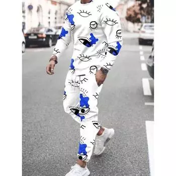 3D-принт мужские комплекты из 2 предметов 2023 повседневная спортивная одежда брюки костюмы мужские осенние футболки с длинным рукавом спортивные костюмы брюки наряды для отдыха S