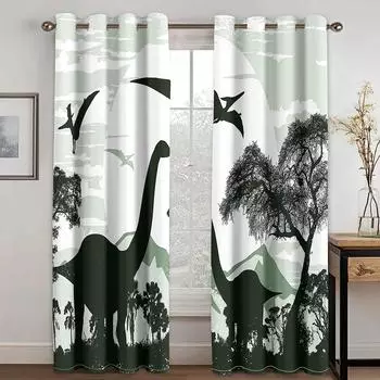 3D-принт на заказ, затемняющая штора, современная, милая, с изображением мультяшного животного, динозавра, детская, затемняющая штора для детей, мальчиков, спальни, гостиной W55 X H120cm X 2&HOOK
