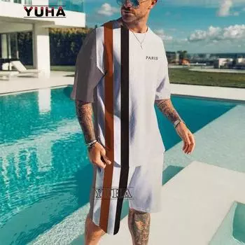 3D-принт новый летний мужской костюм мужская одежда комплект из 2 предметов спортивная одежда уличный комплект футболка с коротким рукавом спортивный костюм мужские комплекты M