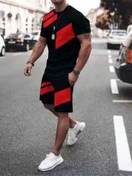 3D-принт новый летний мужской костюм мужская одежда комплект из 2 предметов спортивная одежда уличный комплект футболка с коротким рукавом спортивный костюм мужские комплекты XL