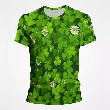 3D-принт Plant Lucky Grass Clovers Graphic T Shirts Men Casual Short Sleeve O Neck Mens Tee Tops Oversize T Shirt Men S
