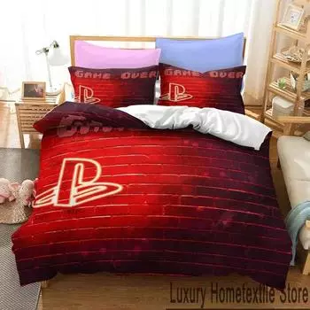 3D Print Play Station Aoxo Logo Bedding Set Duvet Cover Bed Set Quilt Cover Pillowcase Comforter king Queen Size Boys Adult EU Single 135x200cm
