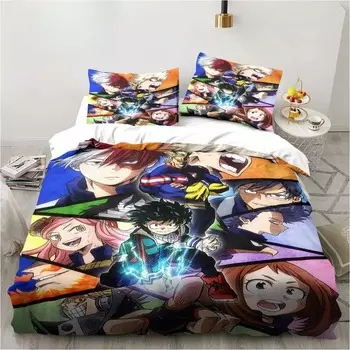 3D-принт Постельное белье Подарочный комплект постельного белья с рисунком аниме «Моя геройская академия» Односпальная кровать с двумя кроватями, двуспальная кровать размера «king-size», комплект для взрослых и детей, домашний текстиль для спальни EU Twin