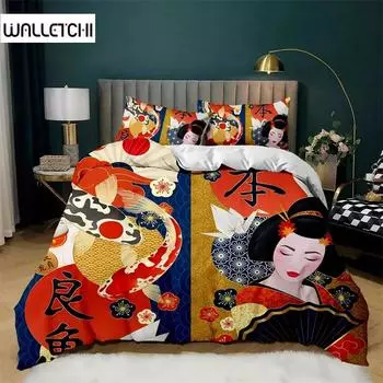 3D-принт японский элемент пододеяльник одеяло постельный комплект пододеяльник наволочка, размер King Queen Twin мальчики девочки взрослые 135X200cm