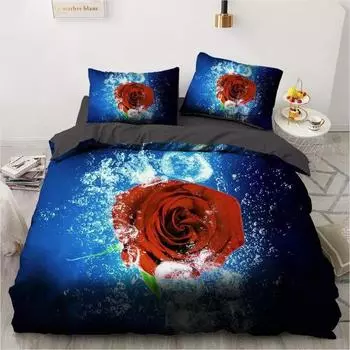 3D Print Red Rose Bedding Set Romantic Rose Pattern Duvet Cover Wedding Gifts Bedroom Decoration Adults Europe Bed Set King Siz EU single(135x200cm)