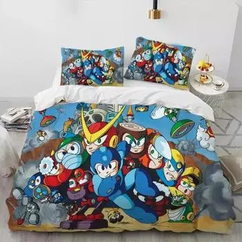 3D Print Rockman Megaman Game Cartoon Bedding Set Boys Girls Twin Queen Size Duvet Cover Pillowcase Bed Boys Adult AU Double(180x210cm)