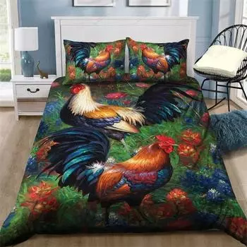 3D Print Rooster Farm Animal Cartoon Bedding Set Duvet Cover Bed Set Quilt Cover Pillowcase Comforter king Queen Size 70x133cm 2pcs